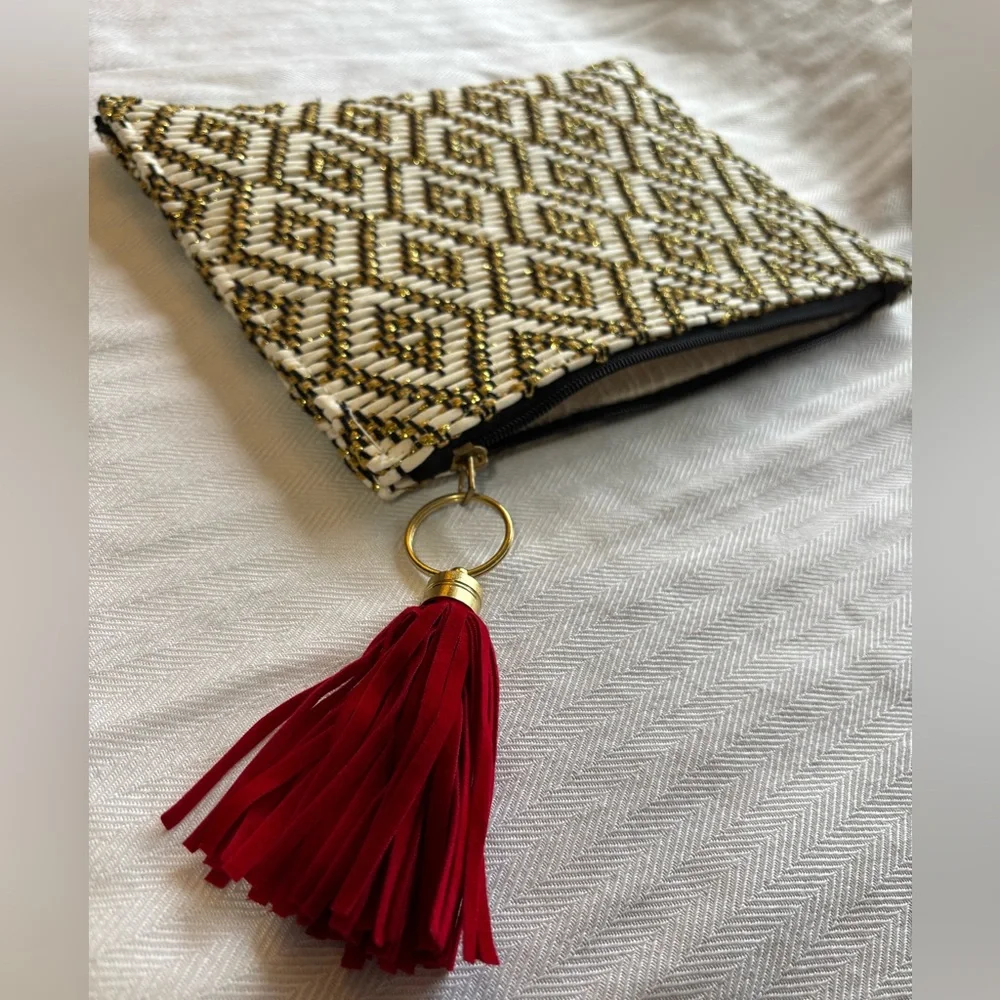 QUAGGA Green Label GOLD CLUTCH party bag VELVET TASSEL sustainable PURSE